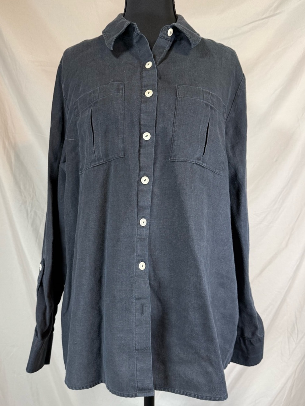 Investments Gold Label 100% Hemp Button-Up 🌿 Navy Shirt Size 14